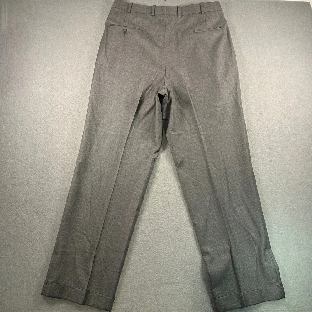 Tom James Royal Classic Grey Wool Pleated Cuffed Dress Pants Mens 34x31